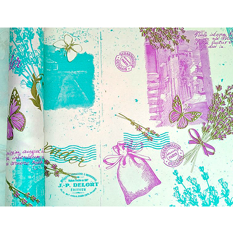 Флористическая крафт бумага "Lavender", 70 см x 10 ярд, белый / сирень-бирюза-фисташка (ш/к 0100) *