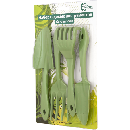 Набор садовых инструментов (совок, лопатка, грабли, вилка) микс цвета