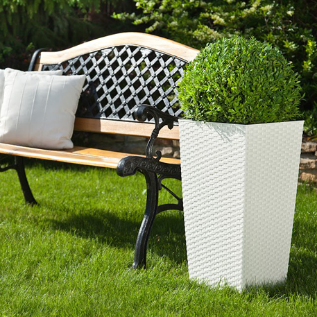 574 Кашпо FINEZJA 31*31*60 rattan белый с вкладышем (вкладыш 041624) *