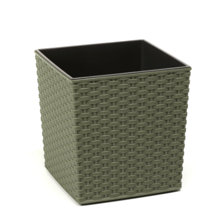 826 Кашпо JUKA ECO 19*19*19,5 rattan зеленый (zielony lesny) с вкладышем (вкладыш 041622) *