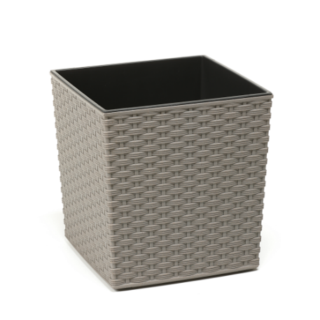 827 Кашпо JUKA ECO 25*25*26 rattan серый (szary) с вкладышем (вкладыш 041623) *