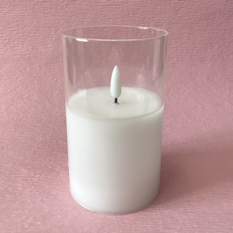 Светодиодная свеча в стакане с мерцающим светом, 7,5х7,5х12,5 см, 1 шт., белый (ш/к 9337) ( )