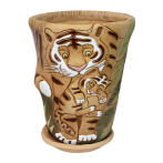 Тигрица с тигрёнком зоокашпо d-17 см, h-21см, 2,5 л *
