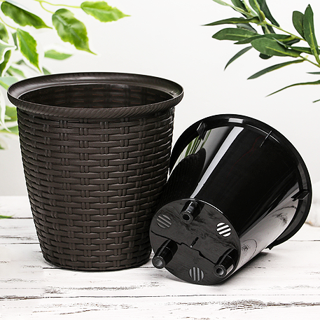 Кашпо Rattan D 210мм/4,5 л с внутренним горшком 2,25 л горький шоколад ( )