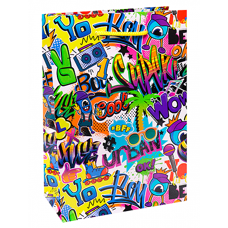 Optima Пакет подарочный с глянцев. ламинац. 26,4x32,7x8 см (L) Молодежные граффити,128 г ПКП-3589 *