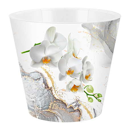 Горшок для цветов InGreen London Orchid Deco D160 мм, 1,6 л с дренажной вставкой, белая орхидея