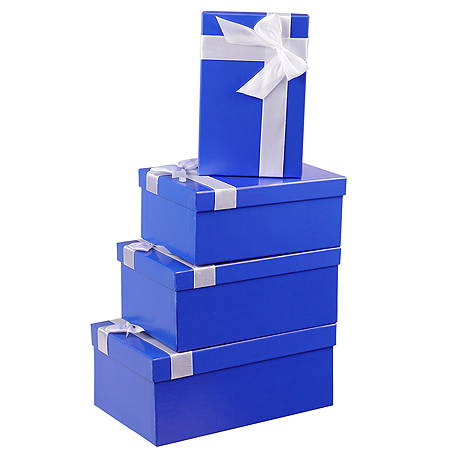 Набор прямоугольных коробок "Однотонные синие с лентой (бел.)" 4 в 1 (30*20*8-24*14*5см) КОР-4578 *