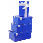 Набор прямоугольных коробок "Однотонные синие с лентой (бел.)" 4 в 1 (30*20*8-24*14*5см) КОР-4578