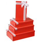 Набор прямоугольных коробок"Однотонные красные с лентой (бел.)"4в1(30*20*8-24*14*5см) КОР-4577