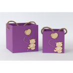 Ящик для декора дерево-набор 2 в 1 (15х15х15см, 12х12х12см),"Мишки", цвет: фиолетовый