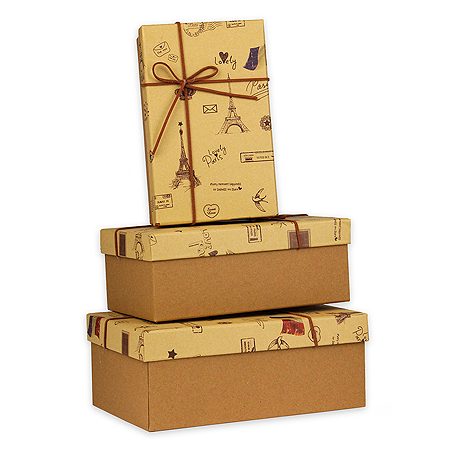 Набор коробок 3 в 1 из крафт бумаги Любимый париж,19х12х7-23х16х9 см ПП-5431*