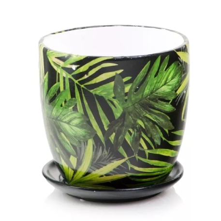 05.243.15 Кашпо с поддоном Déco d15; h14 см тропики (ш/к 1501)