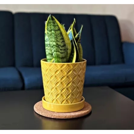 15.018.15 Кашпо с поддоном Déco d15; h15 см горчичный (ш/к 7977)