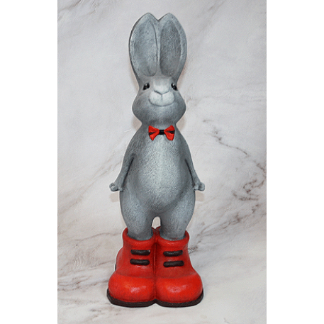 Ф397 Садовая фигура "Зайчик в цветных сапожках" серый (сапожки и бантики - разных цветов) 15*15*42