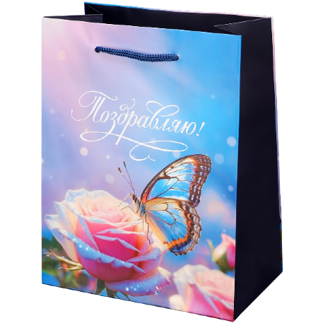 Dream cards Пакет подароч. с мат.лам. 18х23х10 см (M) Радужная бабочка, 190г(собс.раз.) ППК-2753