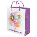 Optima Пакет подарочный с глянц.лам. 18x23x8 см (М) Шарики с праздником, 128 г (соб.разр) ППК-4015