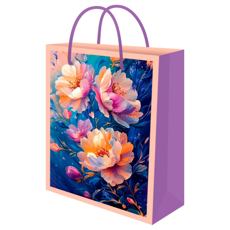 Optima Пакет подарочный с глянц.лам. 18х23x8 см (M) Пионы, 128 г (собс.разр.) ППК-9306