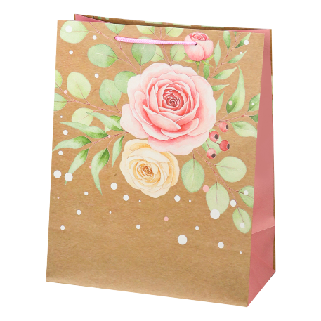 Пакет подарочный из крафт-бумаги 26,4x32,7x13,6 см (craft L) Розы, 150г (собс.разр) ППК-4021