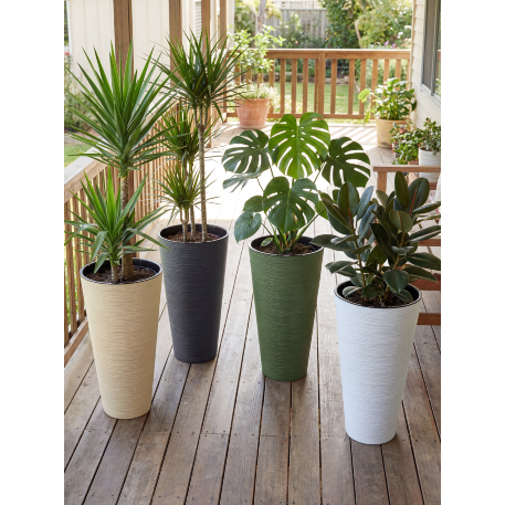 Кашпо для цветов "Ирис" большое 28л с вкладышем, цвет ледяной белый, Ø30 см; выс.58 см