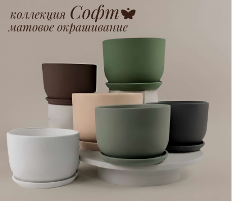 Горшок керам. с поддоном низкий цилиндр "Софт графит" № 4 d18см h13см 2,6л